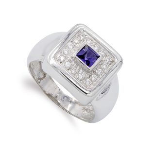 18K SORTIJA ORO BLANCO AMATISTA Y CIRCONITAS