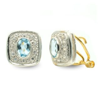 18K PENDIENTES ORO BICOLOR PIEDRA 11X11 MM