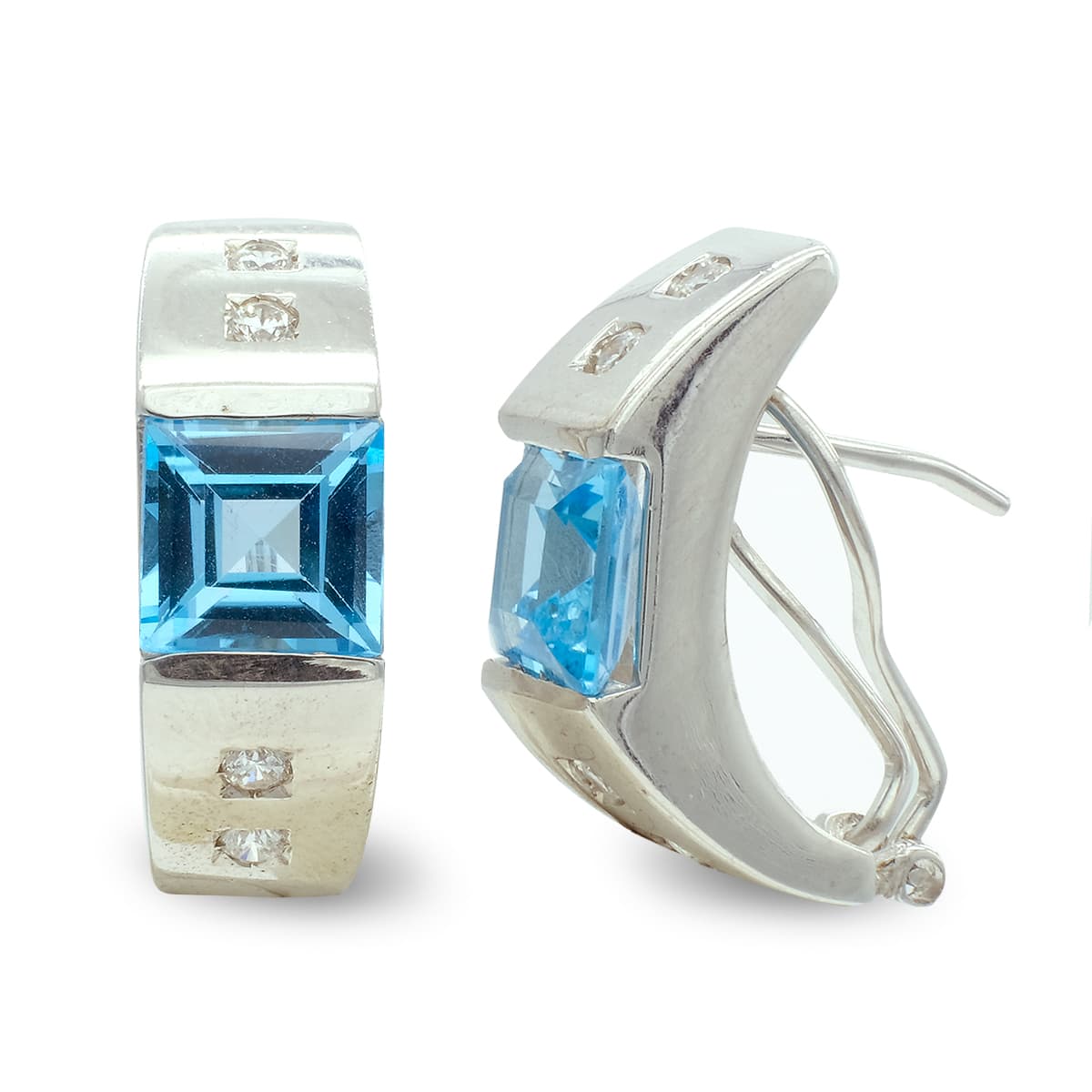 18K PENDIENTES ORO BLANCO TOPAZIO AZUL