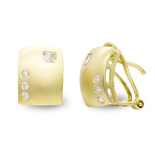 18K PENDIENTES ORO AMARILLO CUADROS MATE Y BRILLO Y CIRCONITAS