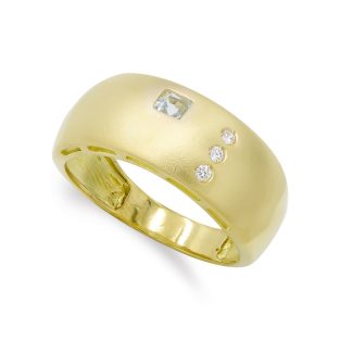 18K SORTIJA ORO AMARILLO CUADRA MATE Y BRILLO Y CIRCONITAS