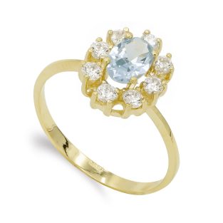 SORTIJA ORO AMARILLO 1 PIEDRA OVAL Y 8 CIRCONITAS