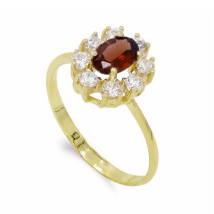 18K SORTIJA ORO AMARILLO GRANATE 7X5 MM CIRCONITAS