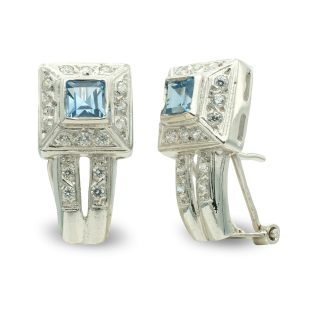 18K PENDIENTES ORO BLANCO PIEDRA AZUL CIRONITAS 19X10 MM