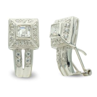 18K PENDIENTES ORO BLANCO PIEDRA 19X10 MM