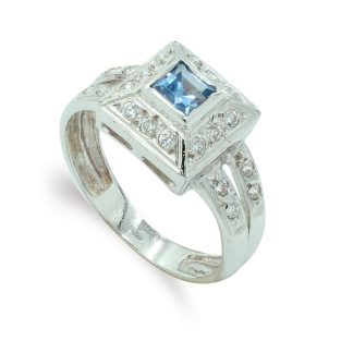 18K SORTIJA ORO BLANCO PIEDRA AZUL CIRONITAS 10 MM
