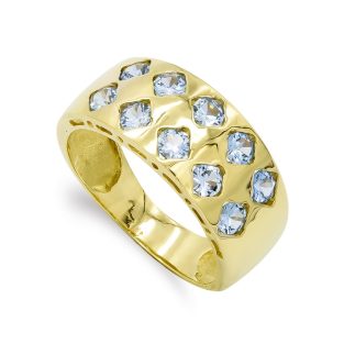 18KM SORTIJA ORO AMARILLO PIEDRAS AGUAMARINA ANCHO 8 MM