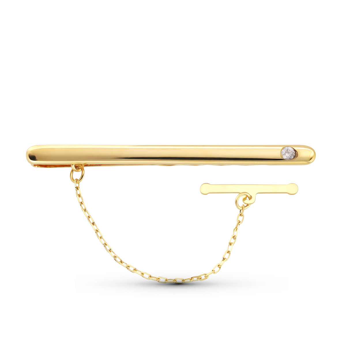 18K AGUJA ORO AMARILLO CIRCONITA 53X4 MM .