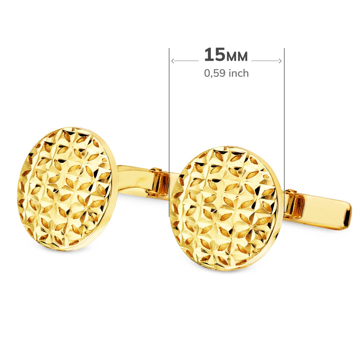 GEMELOS ORO AMARILLO REDONDOS TALLADOS Y CALADOS 15 MM CIERRE RIGIDO OCSILANTE - Imagen 3