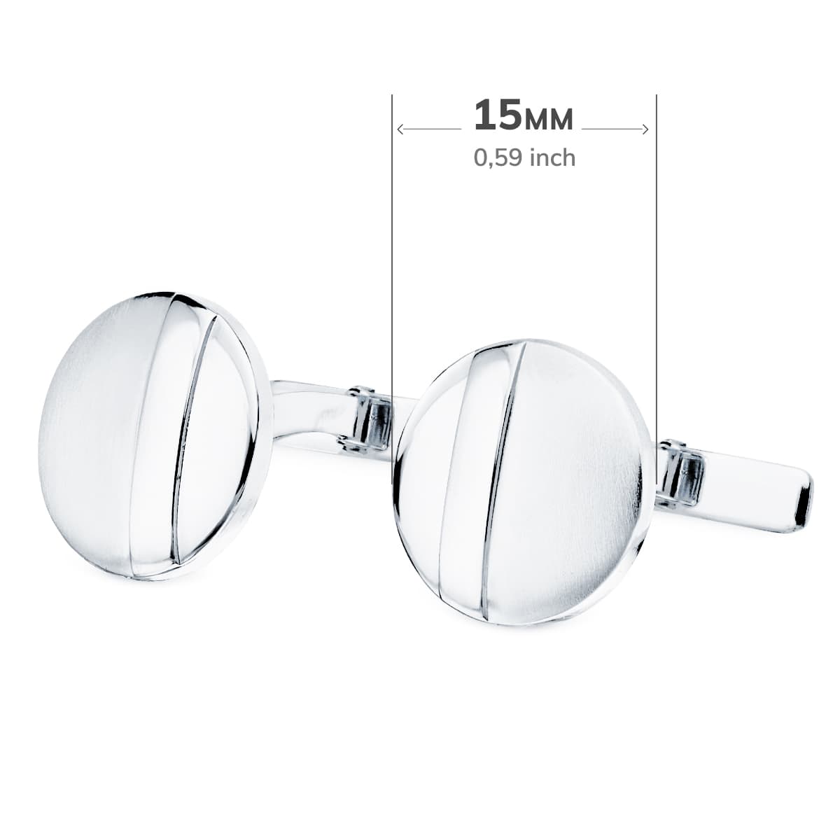 18K GEMELOS ORO BLANCO REDONDOS MATE Y BRILLO 15 MM CIERRE RIGIDO OSCILANTE - Imagen 3