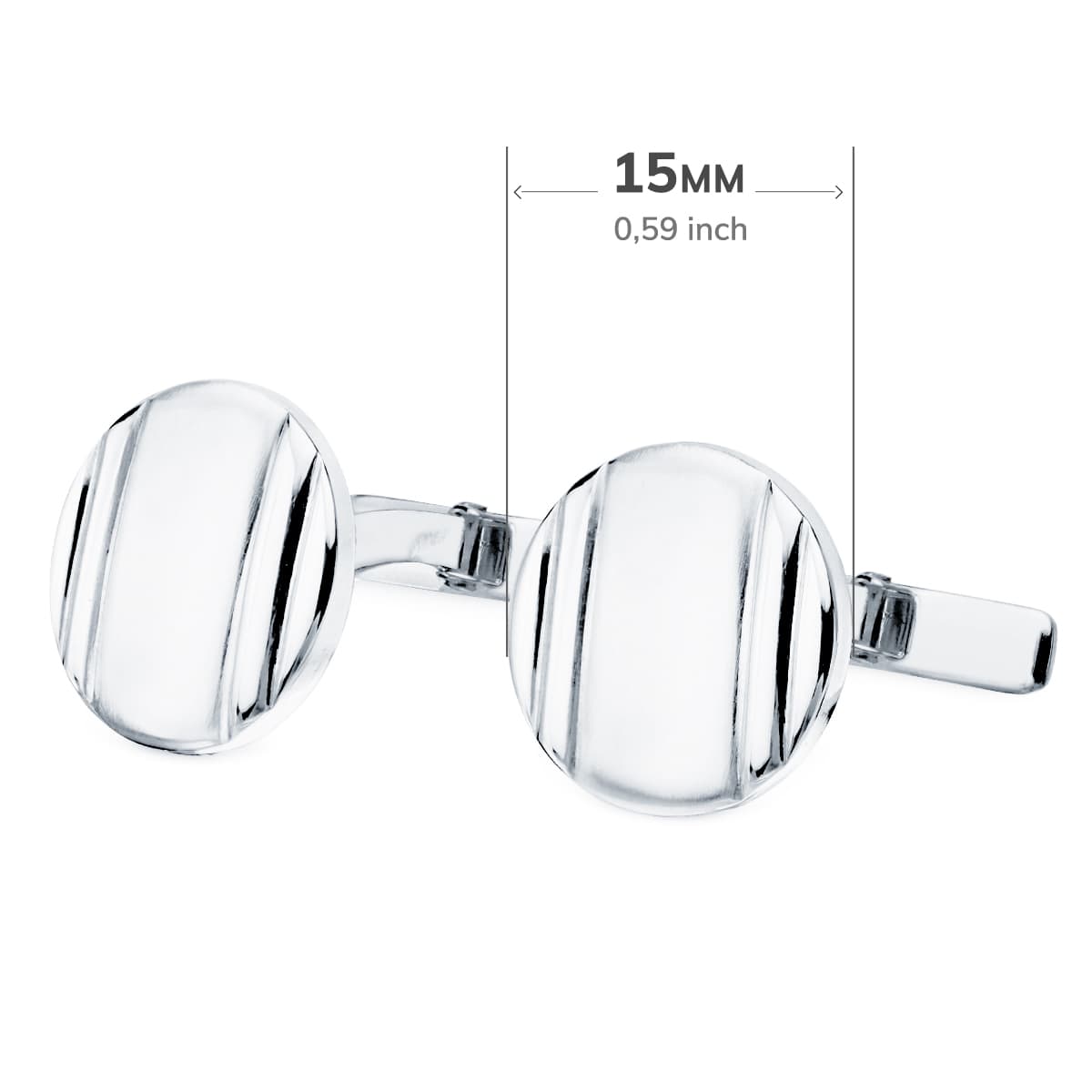 18K GEMELOS ORO BLANCO REDONDOS MATE Y BRILLO 15 MM CIERRE RIGIDO OSCILANTE - Imagen 3