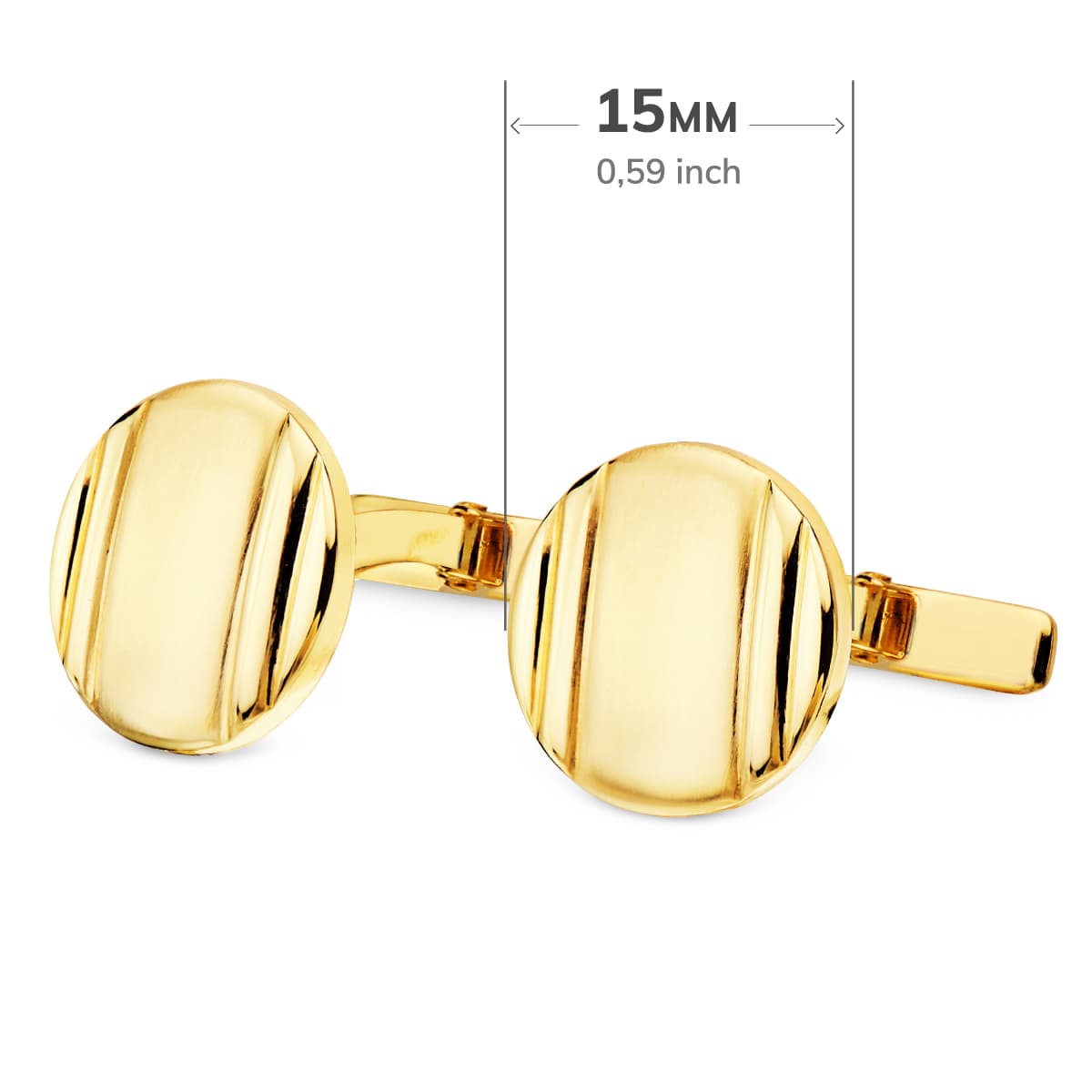 18K GEMELOS ORO AMARILLO REDONDOS MATE y BRILLO 15 MM CIERRE RIGIDO OSCILANTE - Imagen 3