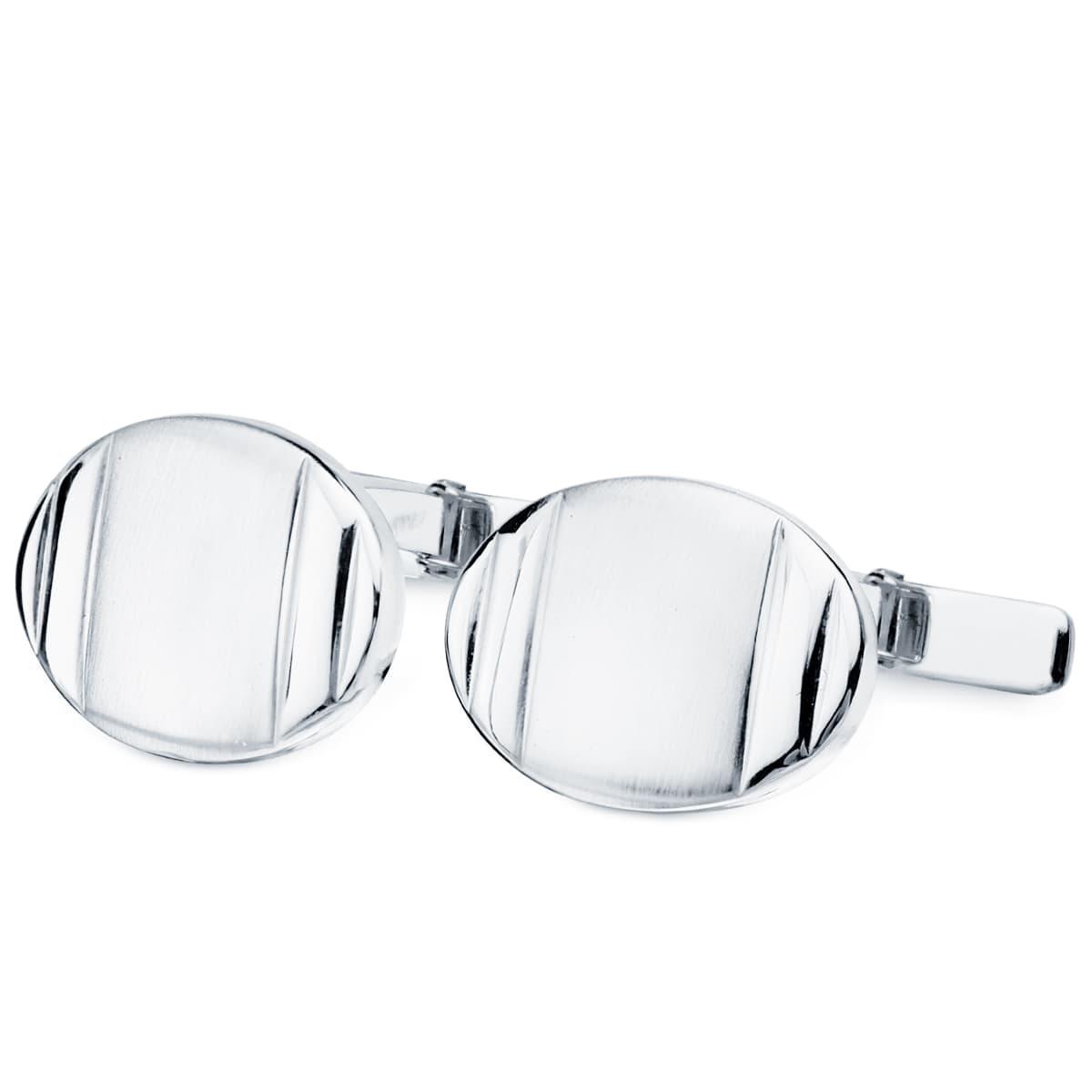 18K GEMELOS ORO BLANCO OVAL MATE Y BRILLO 18X13 MM CIERRE RIGIDO OSCILANTE