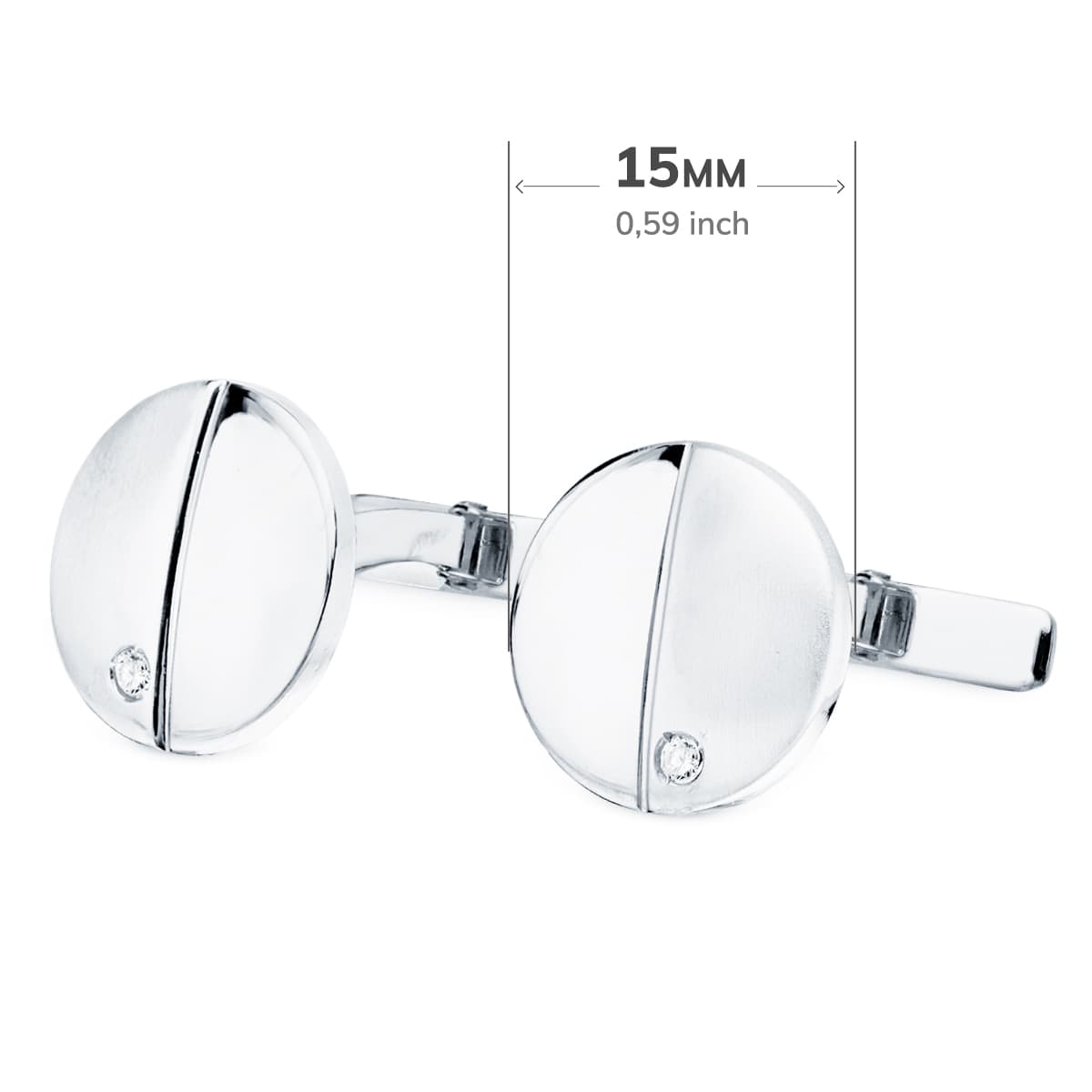 GEMELOS ORO BLANCO REDONDOS MATE BRILLO 15 MM CIRCONITAS CIERRE RIGIDO OSCILANTE - Imagen 3