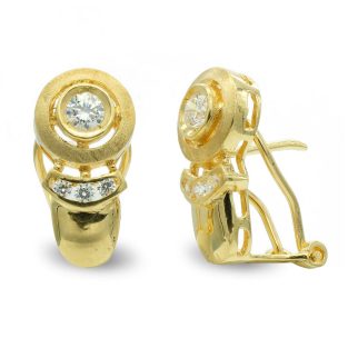 18K PENDIENTES ORO AMARILLO MATE Y BRILLO CIRCULO Y CIRCONITA