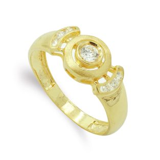 18K SORTIJA ORO AMARILLO MATE Y BRILLO CIRCULO CON CIRCONITA