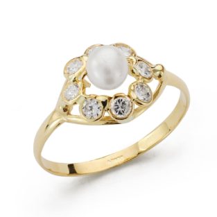 18K SORTIJA COMUNION. CIRCONITAS. PERLA