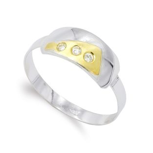 18K SORTIJA ORO BICOLOR MATE Y BRILLO CON CIRCONITAS