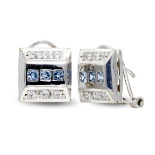 18K PENDIENTES ORO BLANCO Y CIRCONITAS CIERRE OMEGA