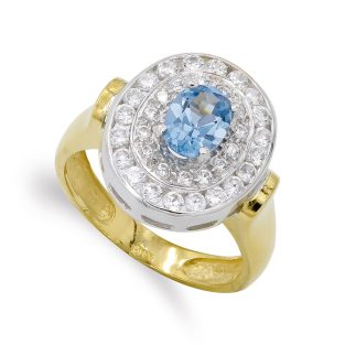 18K SORTIJA ORO BICOLOR AGUAMARINA Y CIRCONITAS