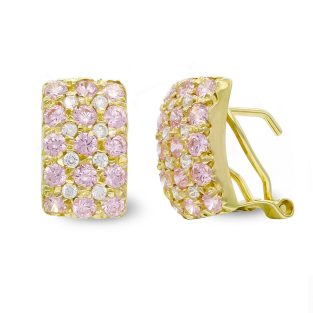 18K PENDIENTES ORO AMARILLO 30 PIEDRAS ROSAS 16 CIRCONITAS
