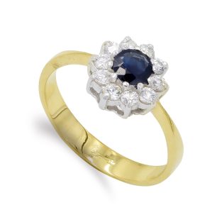 18K SORTIJA ORO BICOLOR ZAFIRO 5 MM Y CIRCONITAS