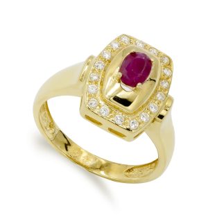 18K SORTIJA ORO AMARILLO RUBI 6X4 MM CIRCONITAS