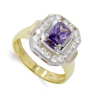 18K SORTIJA ORO BICOLOR AMATISTA 7X5 MM