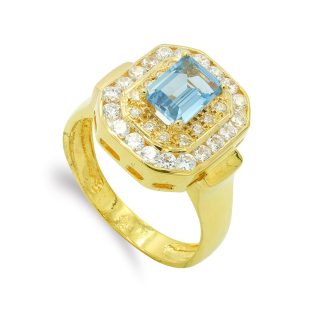 18K SORTIJA ORO AMARILLO RECTANGULAR CON CIRCONITAS