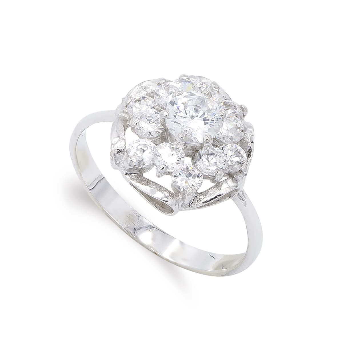 18K SORTIJA ORO BLANCO CUAJO CIRCONITAS Y RAMAS.