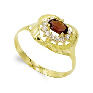 18K SORTIJA ORO AMARILLO GRANATES Y CIRCONITAS