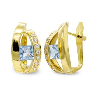 18K PENDIENTES ORO AMARILLO PIEDRA AZUL Y CIRCONITAS