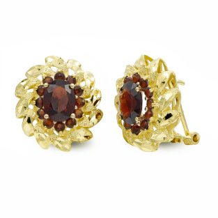 18K PENDIENTES ORO AMARILLO Y PIEDRA OVAL CON CIRCONITAS Y HOJAS
