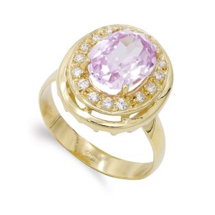 18K SORTIJA ORO AMARILLO PIEDRA ROSA 10X8 MM Y CIRCONITAS