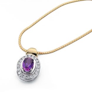 18K COLGANTE ORO BICOLOR OVAL CON CIRCONITAS Y PIEDRA AMATISTA