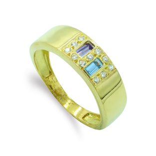 18K SORTIJA ORO AMARILLO RECTANGULAR CON CIRCONITAS