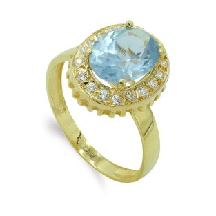 18K SORTIJA ORO AMARILLO PIEDRA OVAL Y CIRCONITAS