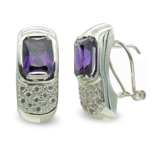 18K PENDIENTES ORO BLANCO AMATISTA CIRCONITAS 8X6 MM