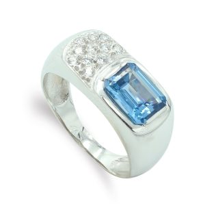 18K SORTIJA ORO BLANCO PIEDRA AZUL 8X6 MM Y CIRCONITAS