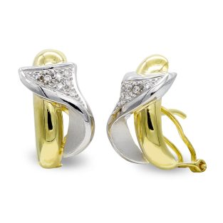 18K PENDIENTES ORO BICOLOR MATE Y BRILLO CON CIRCONITAS CIERRE OMEGA