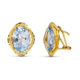 18K PENDIENTES ORO AMARILLO AGUAMARINA OVAL 14X10 MM OMEGA