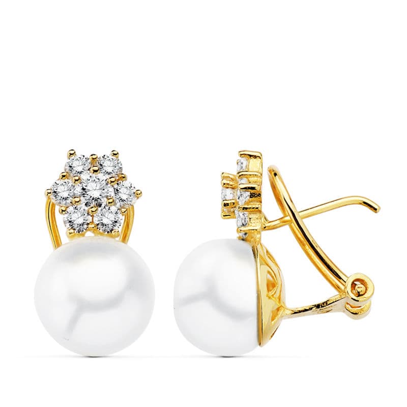 18K PENDIENTES ORO AMARILLO PERLA JAPONESA 17X10 MM