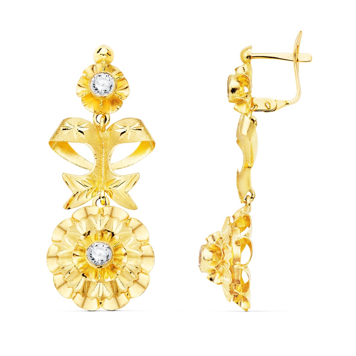 18K PENDIENTES ORO AMARILLO CUBANAS CON CIRCONITAS 40X14 MM