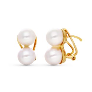 18K PENDIENTES ORO AMARILLO TU Y YO PERLA CULTIVADA