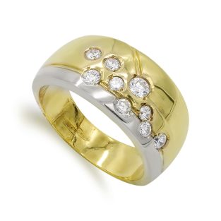 18K SORTIJA ORO BICOLOR ANCHA Y CIRCONITAS