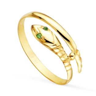 18K SORTIJA ORO AMARILLO SERPIENTE 1 VUELTA CON OJOS CIRCONITAS VERDES.