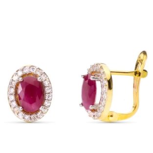 9K PENDIENTES ORO BICOLOR RUBI CON CIRCONTIAS BLANCAS 6X4 MM. CIERRE CATALAN