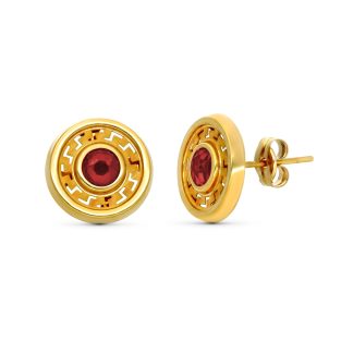 9K PENDIENTES ORO AMARILLO 11MM PIEDRA ROJA