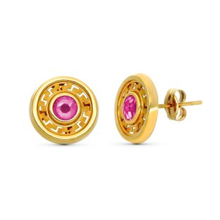 9K PENDIENTES ORO AMARILLO 11MM PIEDRA ROSA