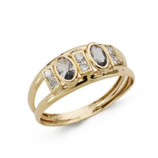 9K SORTIJA ORO AMARILLO CIRCONITAS Y AGUAMARINA OVALES.